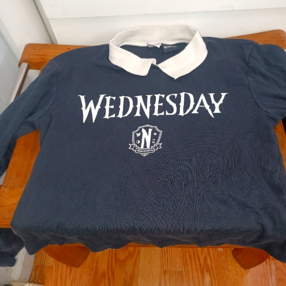 Zara Black and White Wednesday Nevermore Academy Long Sleeve Poli